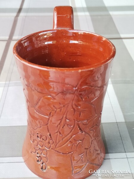 Old ceramic brown mug, tea mug, mug with unique pattern, gift mug, antique jug, mugs with ears