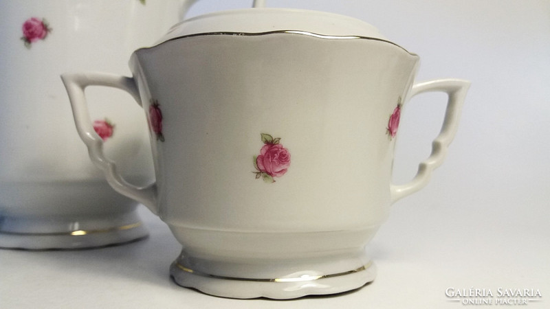 Old Zsolnay porcelain rose pattern coffee pot pouring sugar holder 2 pcs