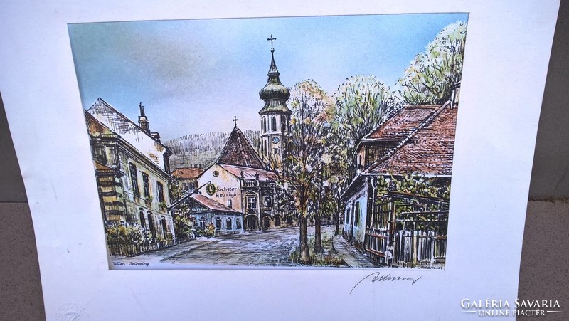 (K) W Adamus gyönyörű nyomat, szignózott, érdekes domború jelzéssel 30x22 cm