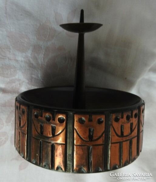 Industrial red copper candle holder with ashtray