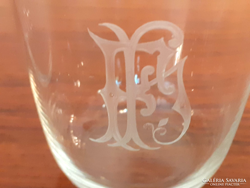 Antique monogrammed glass old wine glass 2 pcs