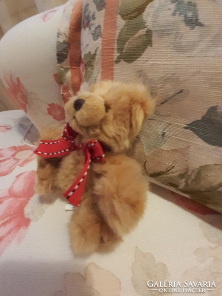 Teddy bear - bear factory - small plush teddy bear with a red bow