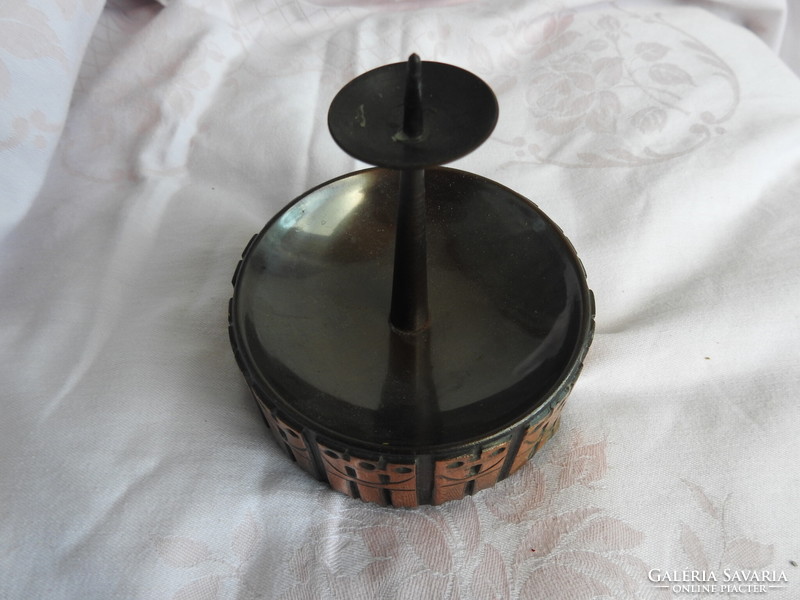 Industrial red copper candle holder with ashtray