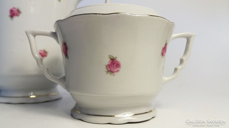 Old Zsolnay porcelain rose pattern coffee pot pouring sugar holder 2 pcs