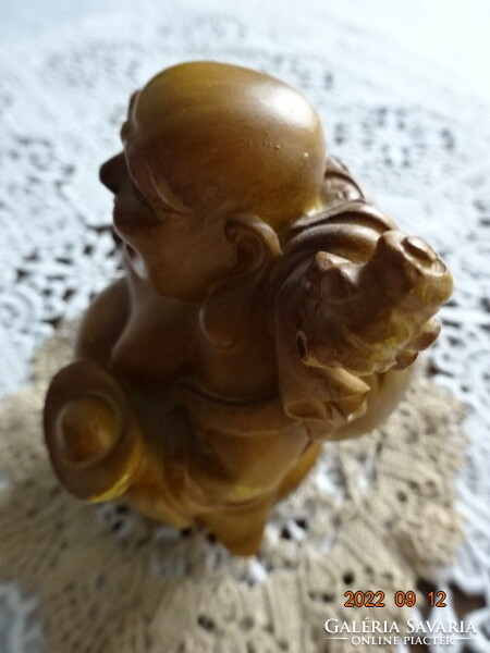 Alabaster, light brown, laughing Buddha statue, height 9 cm. He has!