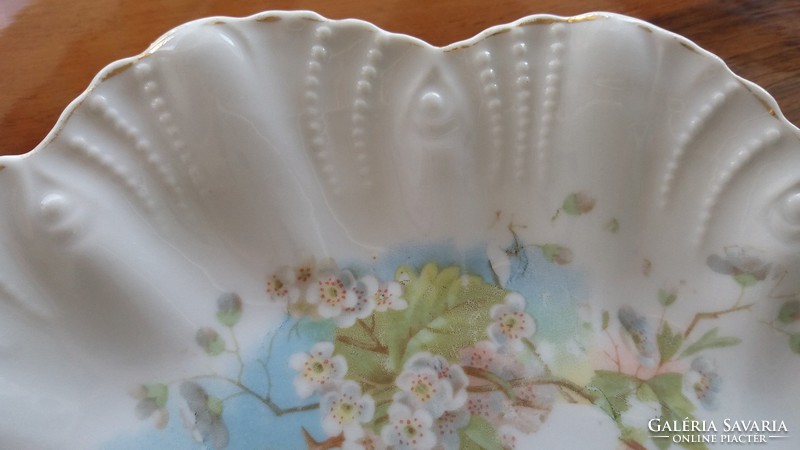 Régi virágos porcelán tányér fodros szélű vintage süteményes szecessziós kínáló 22 cm
