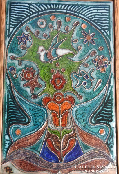 Zoltán Radnai - tree of life with bird - fire enamel work