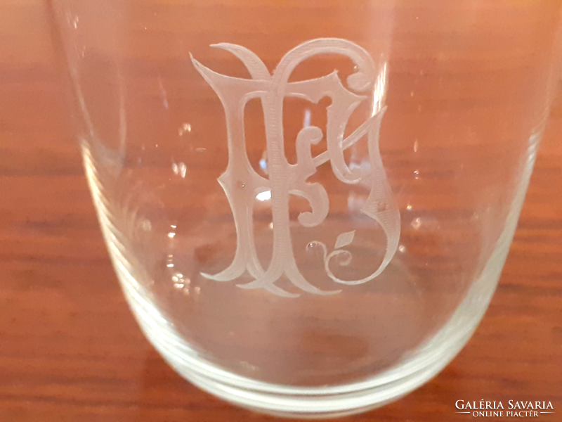 Antique monogrammed glass old wine glass 2 pcs