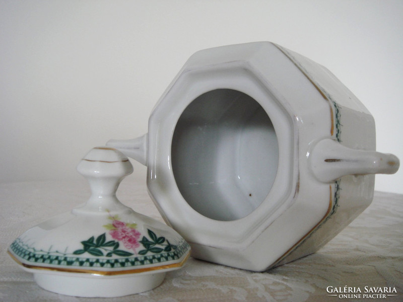 Old porcelain sugar bowl with square floral lid bonbonier