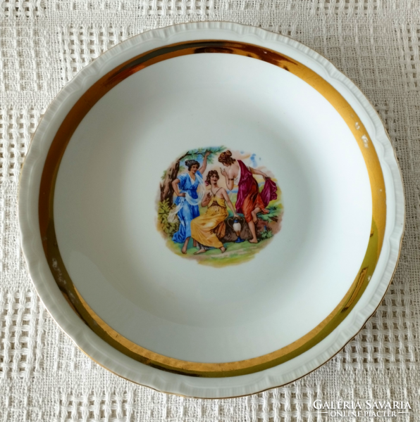 Marked antique scene Czech porcelain large round bowl, serving cakes