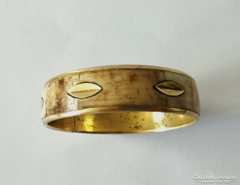 Discounted! Vintage copper - handmade rigid bracelet with bone inlay