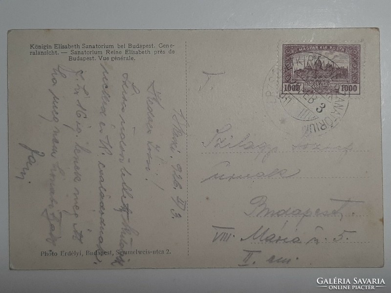 Budakesz postcard 1926 Queen Elizabeth Sanatorium, crown stamp with beautiful seal