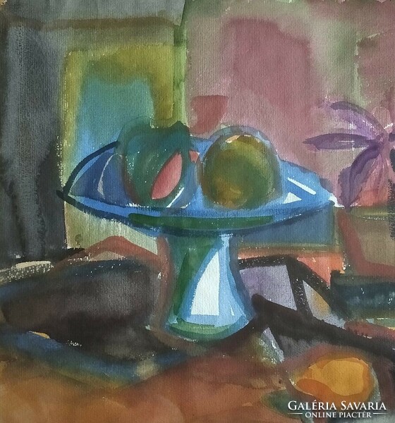 József Litkei: still life iv c. Beautiful, large-scale watercolor from the artist's estate
