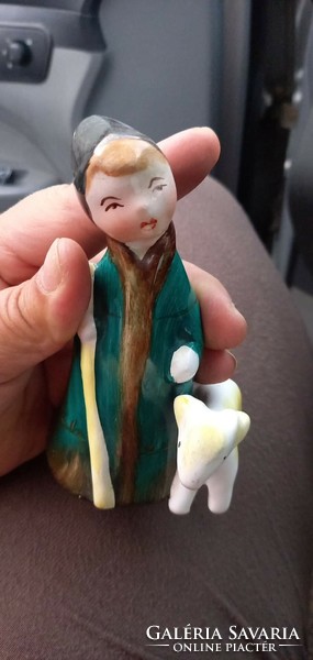Bodrogkeresztúr ceramic figurine boy with lamb .Kossal .Juhász lad