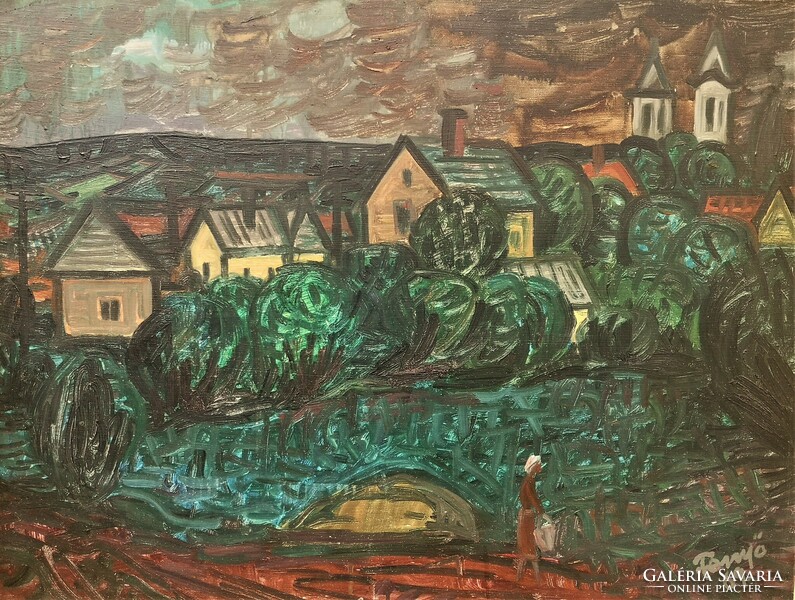 Andor Endre Fenyő (1904 - 1971) Balaton Tihany c. His painting is 85x65cm with an original guarantee!
