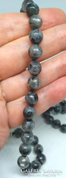 Larvikite (black labradorite) mineral necklace, 8 mm faceted beads