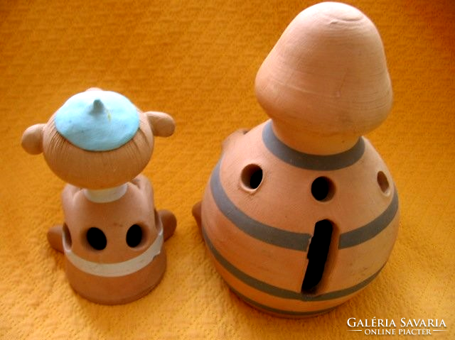 2 pcs retro clay ceramic table figurine, pencil holder, money box