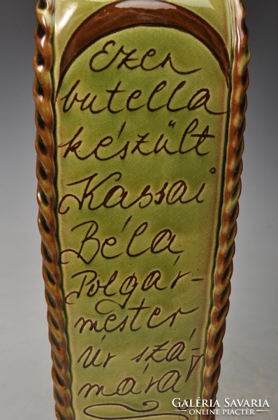 Bottle from Hódmezővásárhely, made for mayor Béla Kassa 1995, hmv, with verse,