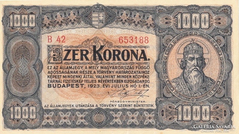 1000 Korona 1923 aUNC  . POSTA VAN !