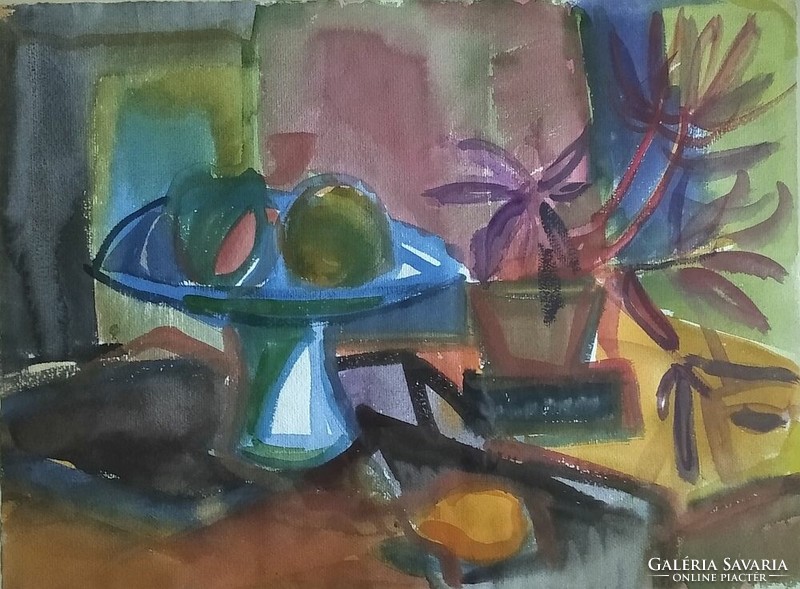 József Litkei: still life iv c. Beautiful, large-scale watercolor from the artist's estate