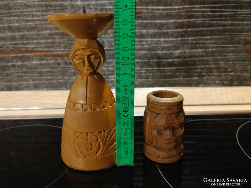 Carved wooden candlesticks folk peasant