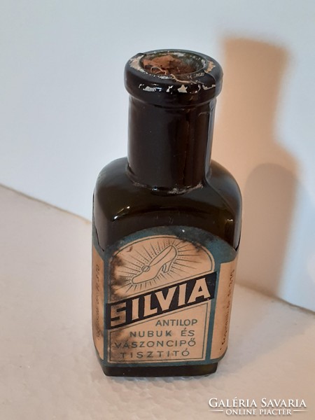 Régi vegyszeres üveg címkés Silvia cipőtisztítós palack
