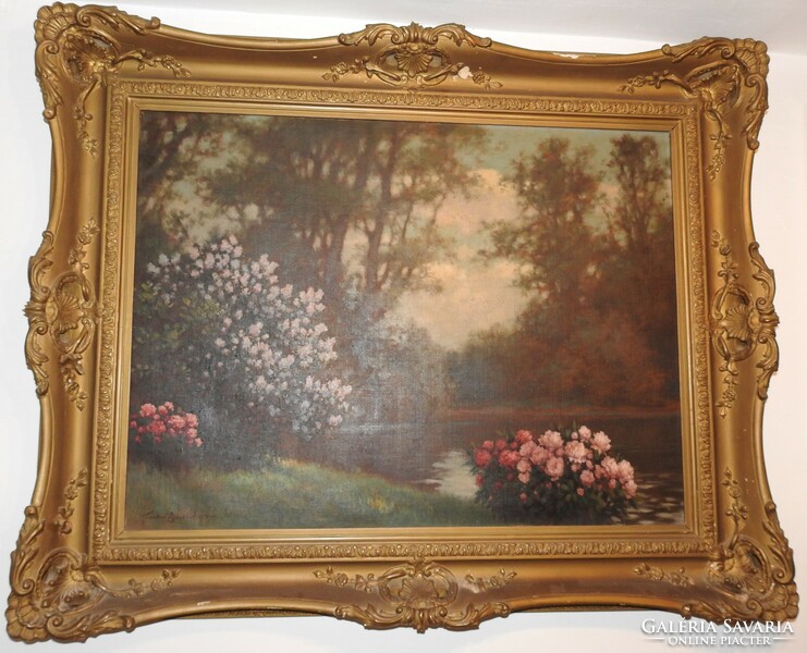 Torday Székely - castle park - oil / canvas painting with a huge blondel frame