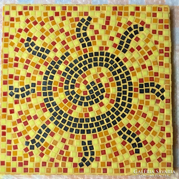 Drozdik ili graphic designer: Mayan motifs iii.- Glass mosaic wall picture, sun disc, sun motif orange