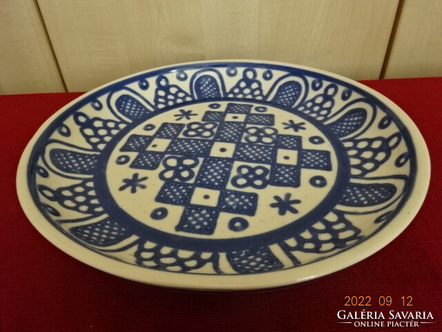 Glazed ceramic wall plate, blue pattern, hand painted. Its diameter is 29.5 cm. He has! Jokai.