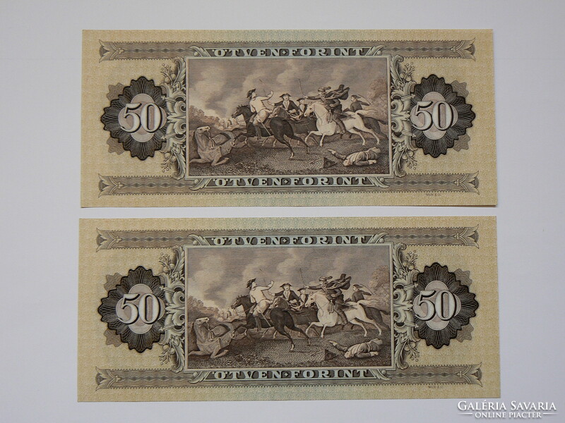 KÉT DARAB SORSZÁMKÖVETŐ ÖTVEN FORINT 1983. NOVEMBER 10., aUNC-UNC. BANKJEGY, ALACSONYABB SORSZÁM!