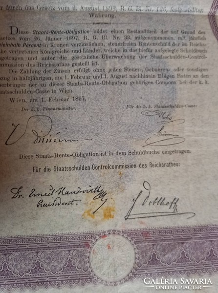 Állami Nyugdíjkötvény / Ausztria Bécs 1897