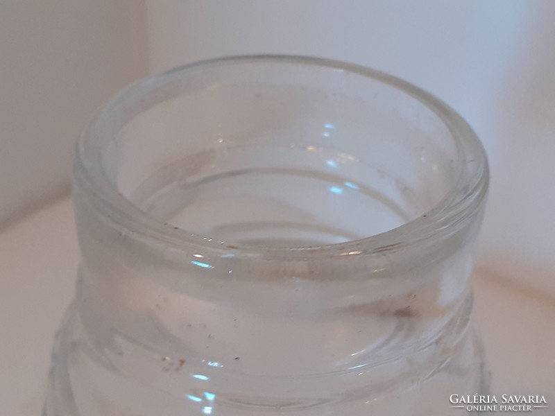Old warhanek mustard glass in small convex striped bottle