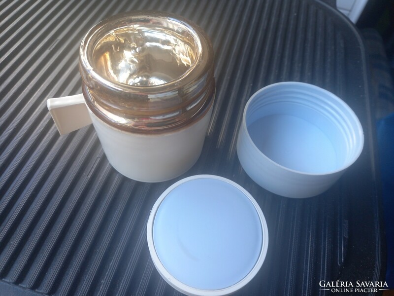 Régi konyhai eszköz: 1 személyes kávé, tea termosz - kis méretű