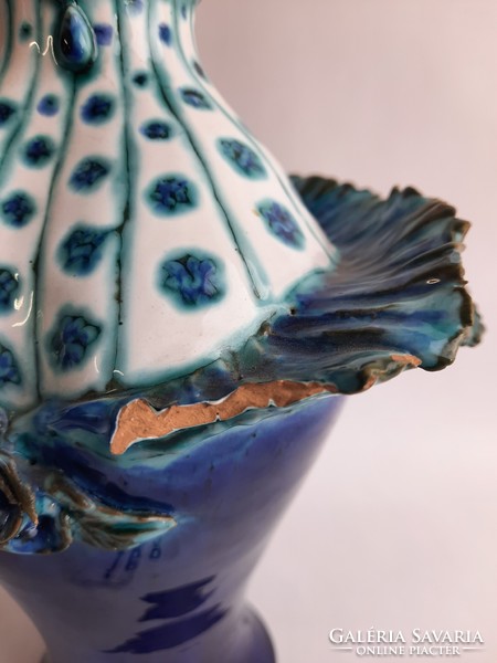 Csodálatos nagy méretű Morvay Zsuzsa iparművész mázas kerámia váza - sajnos hibás