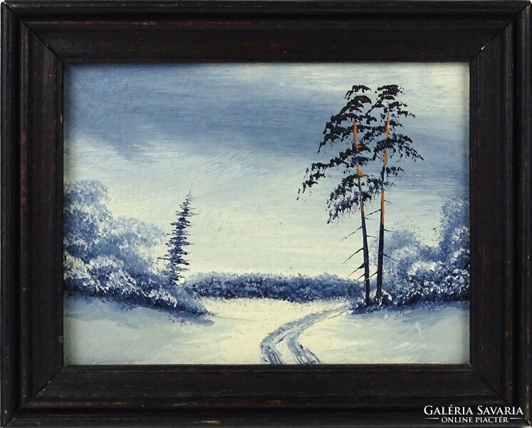 1K419 xx. Century artist: winter landscape miniature 10 x 13 cm