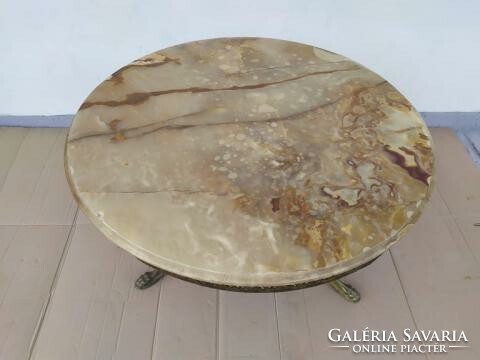 Antique circular onyx flat copper three legged table heavy 2225