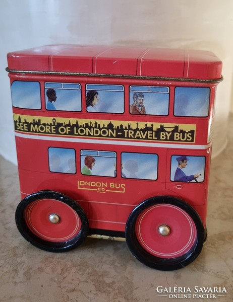 Retro metal sheet double decker London bus rare rolling box on wheels