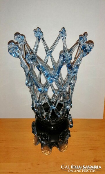 Régi művészi áttört üveg váza 25,5 cm (8/d)