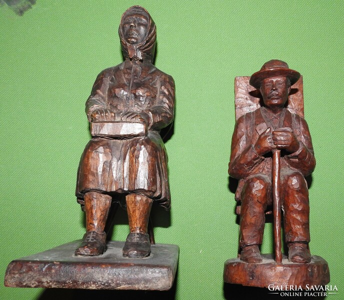 Antique hand-carved statue pair - aunt and uncle - 19th century Transylvania