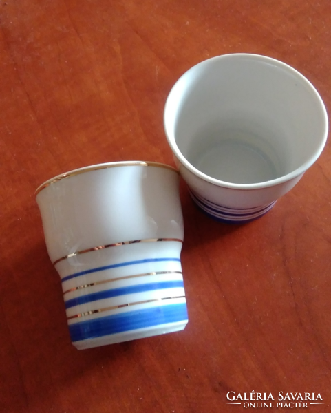 2 Raven House porcelain cups with a beautiful retro shape, a glass with a blue-gold stripe