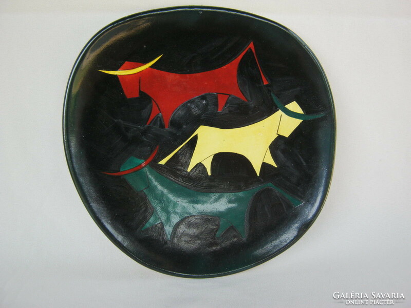 Retro ... Bodrogkeresztúr ceramic bull wall decoration bowl