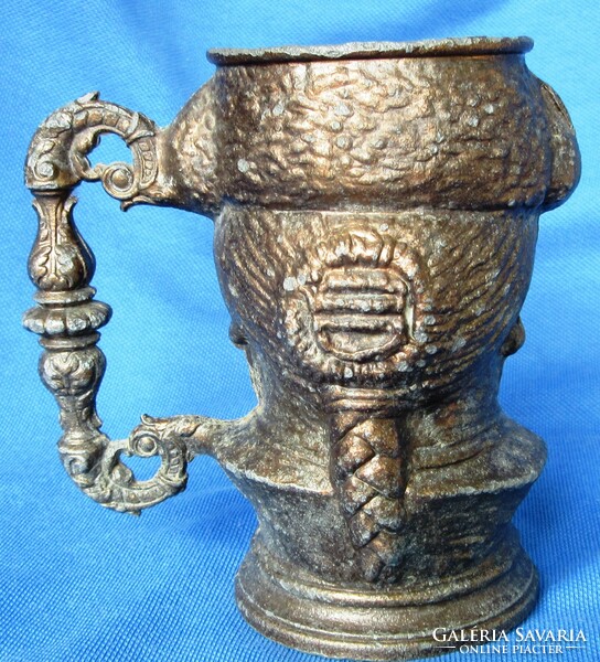 Old French matador head pewter vase, cup, 10.5 cm high.