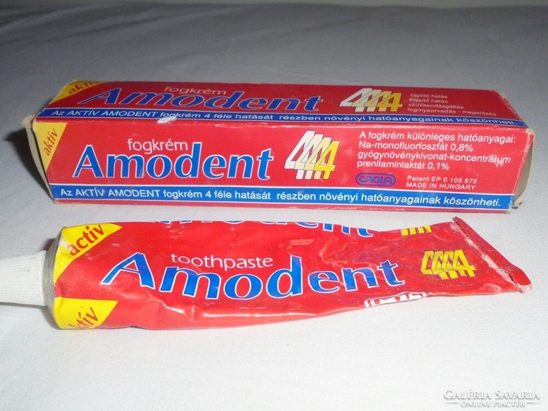 Retro Amodent fogkrém fém tubus, papír doboz - CAOLA gyártó - 1980-as évekből
