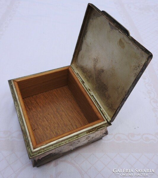 Antik ezüstözött ART DECO doboz - díszdoboz - belül fával bélelt