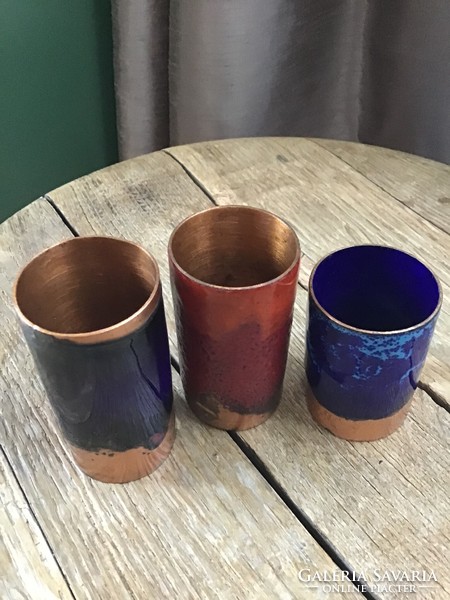 Copper cup or vase ornaments decorated with old handmade fire enamel