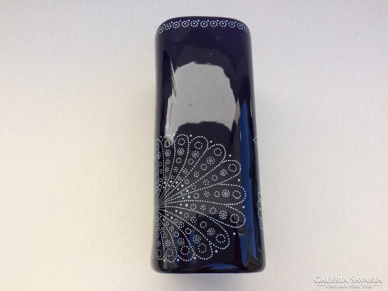 Retro mid century Hollóházi kobaltkék kék páva mintás régi sötétkék váza 20,5cm