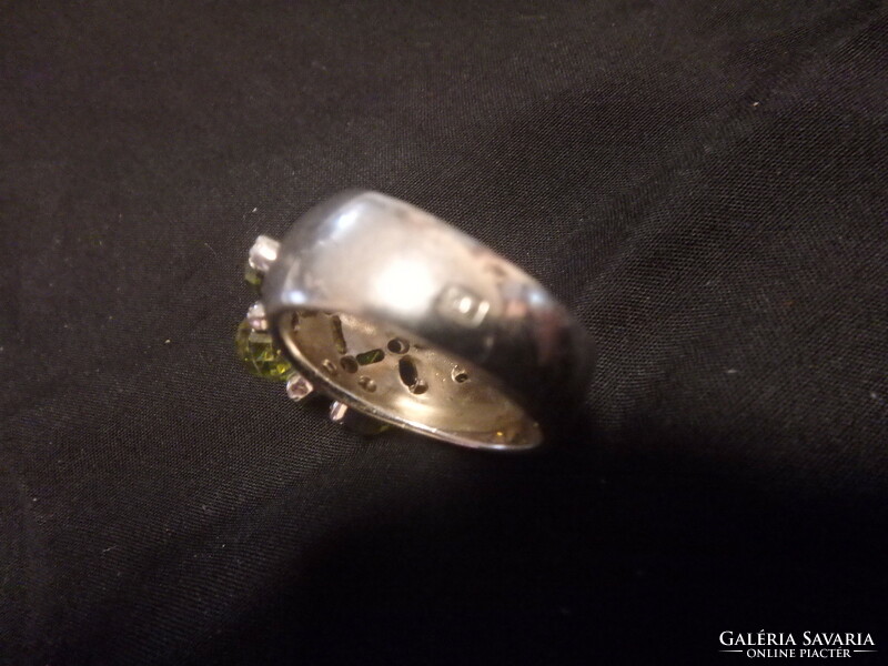 Silver olivine, citrine and zircon stone ring