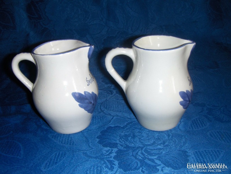 Italian souvenir glazed ceramic jug with handle in a pair (28/d)