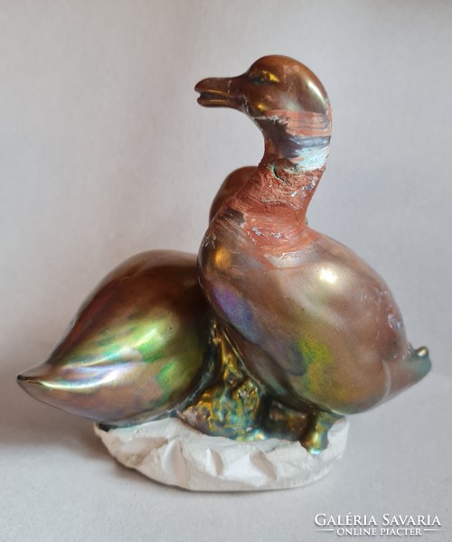 Zsolnay eozin antique pair of duck figures