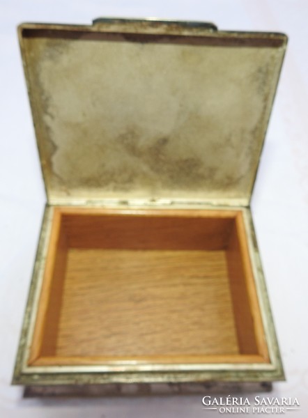 Antik ezüstözött ART DECO doboz - díszdoboz - belül fával bélelt